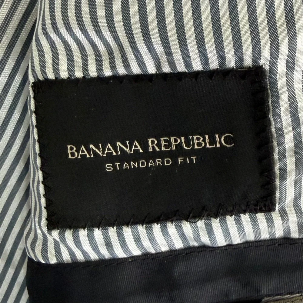 Banana Republic Marzotto Italian Wool Suit Men 44R 35x31 Grey Windowpane Check